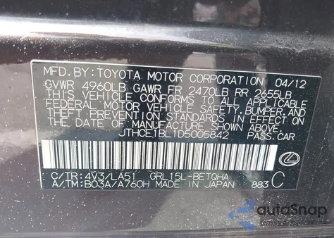 2013 Lexus Gs 350 from USA, damaged, VIN JTHCE1BL1D5005842